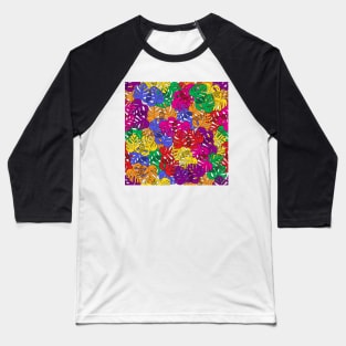 Colorful Tropical Monstera Deliciosa Plant Line Art Pattern Baseball T-Shirt